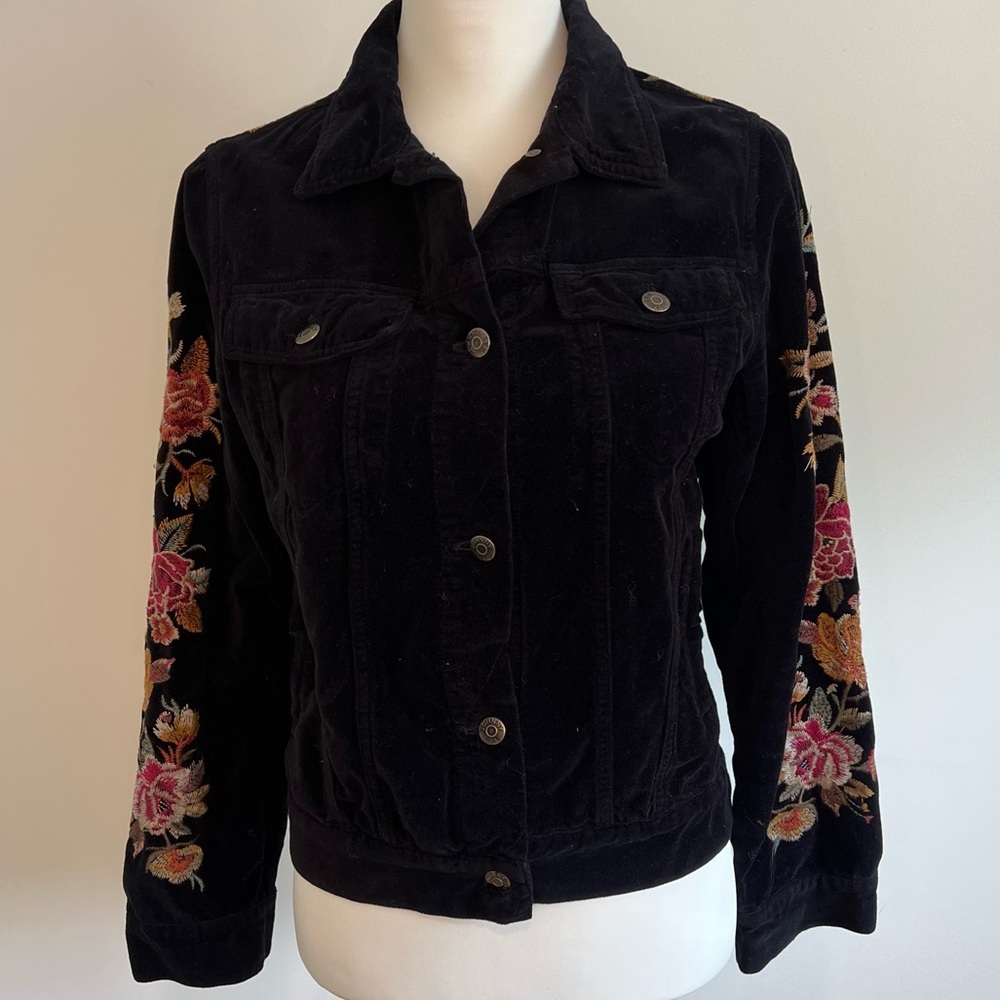 Johnny Was Embroidered Black Velvet Jacket